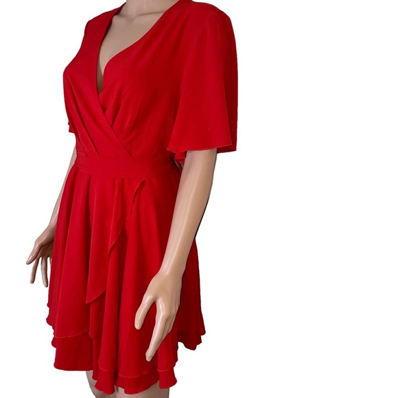 Amoretu Womens' Summer Dress with Short/Long Sleeve Wrap V Neck SZ M flowy mini - Picture 7 of 9